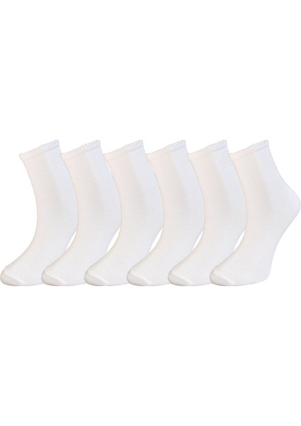 6'lı Paket Kadın, Beyaz Günlük Kolej - Spor -Tenis Çorabı (6 Çift Beyaz)