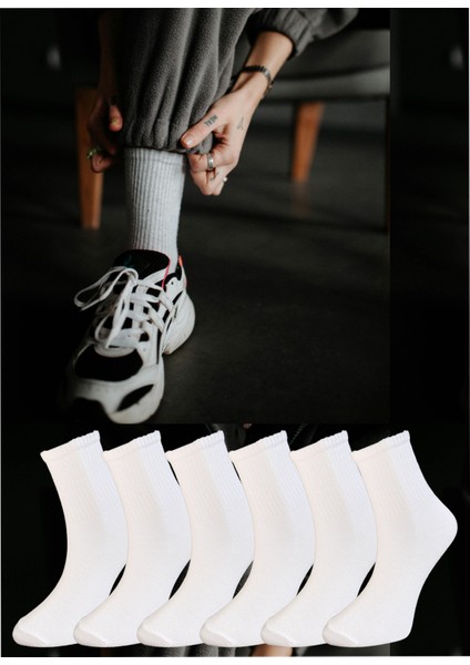 6'lı Paket Kadın, Beyaz Günlük Kolej - Spor -Tenis Çorabı (6 Çift Beyaz) fiyatları