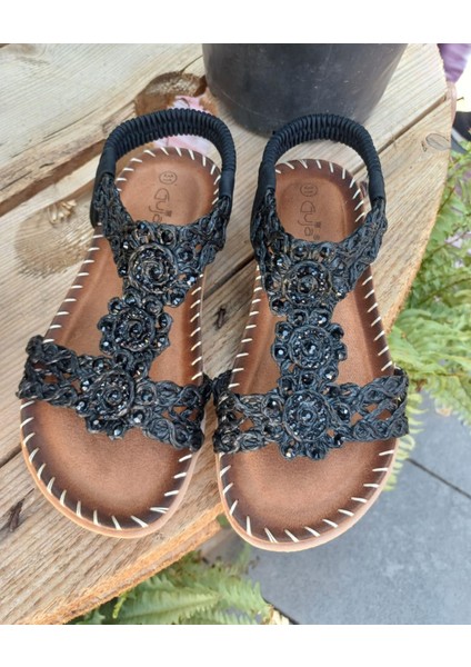 Guja 24Y152-18 Kız Çocuk Hasır Desen Taşlı Sandalet