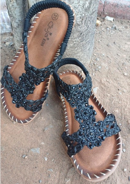 Guja 24Y152-18 Kız Çocuk Hasır Desen Taşlı Sandalet fırsatları