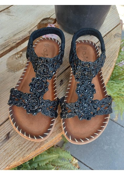 Guja 24Y152-18 Kız Çocuk Hasır Desen Taşlı Sandalet indirimleri