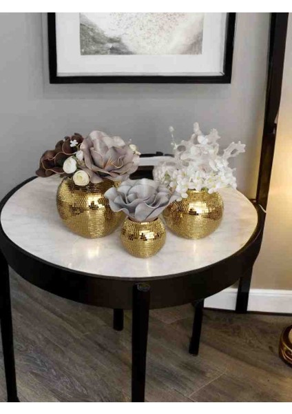 Işıltı Home Design Yuvarlak Aynalı Cam Vazo Gold 3lu Set fiyatları