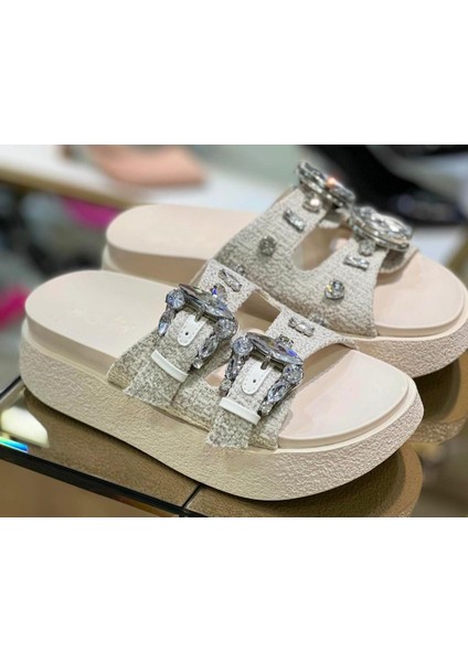 24Y436-6 Kadın Taşlı Tokalı Fashion Premium Terlik modelleri