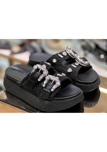 24Y436-6 Kadın Taşlı Tokalı Fashion Premium Terlik modelleri
