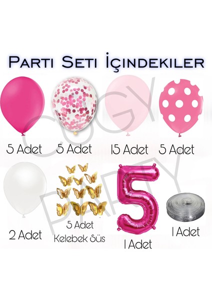 Kız Çocuk 5 Yaş Pembe Kelebek Detaylı Yaş Seçenekli Mini Doğum Günü Parti Seti