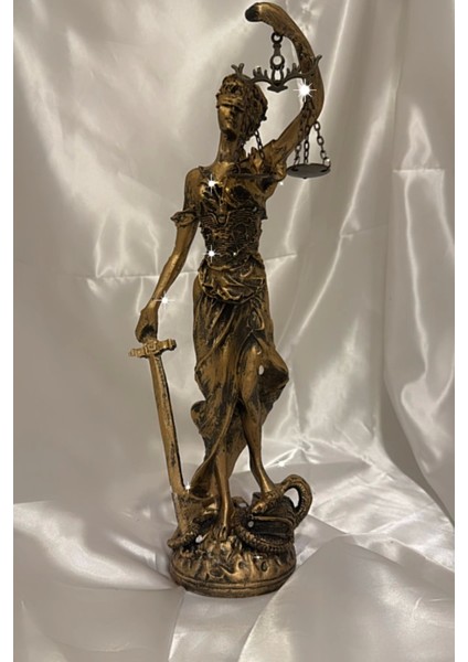 Avukat Adalet Kadın Heykeli Themis Terazi Dekoratif Hakim Kılıçlı Gold Siyahlı Eskitme 40 cm fiyatları
