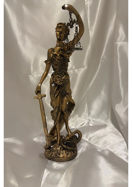 Avukat Adalet Kadın Heykeli Themis Terazi Dekoratif Hakim Kılıçlı Gold Siyahlı Eskitme 40 cm fırsatları