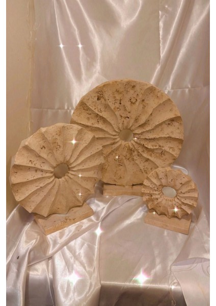 Marble Dekoratif Traverten Zerafet Stone Halka Mermet Taş Biblo 3 Lü