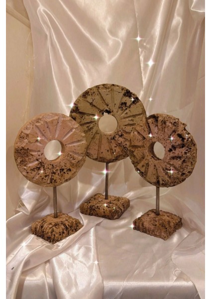 Marble Dekoratif Traverten Zerafet Stone Halka Mermet Taş Biblo 3 Lü Ayaklı Göz