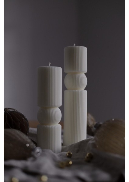 Dekoratif Modern Desenli Sütun Mum - Kokulu Vegan Soya Wax Mumu 2li
