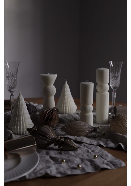 Dekoratif Modern Desenli Sütun Mum - Kokulu Vegan Soya Wax Mumu 2li modelleri