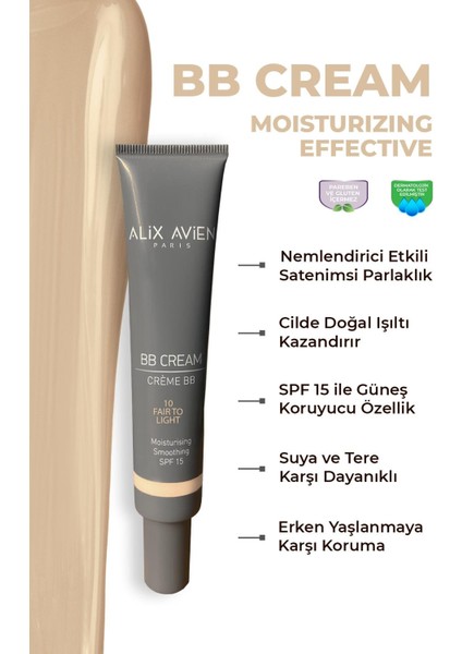 Kapatıcılık,Doğal Parlaklık Sağlayan SPF15 Faktör Nemlendiren BB Krem - BB Cream 10 Fair to Light