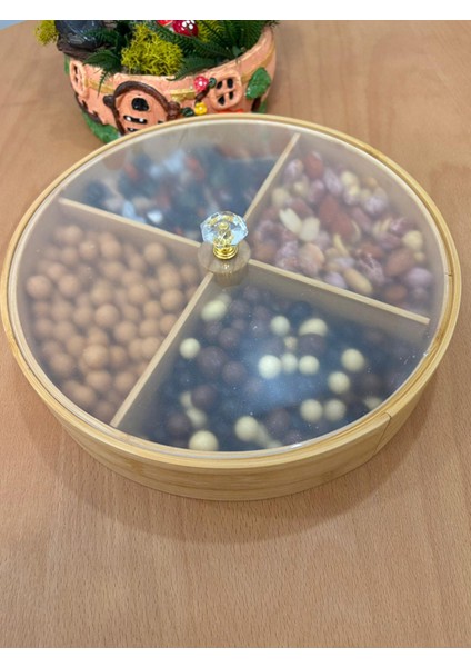 Bambu 360 Derece Döner 4 Bölmeli Kahvaltılık & Çerezlik Akrilik Kapaklı 25 cm modelleri