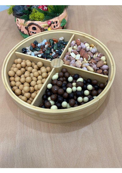 Bambu 360 Derece Döner 4 Bölmeli Kahvaltılık & Çerezlik Akrilik Kapaklı 25 cm indirimleri