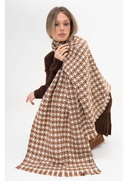 Kazayağı Desenli Kaşmir %100 Viscose Bej-Krem Şal