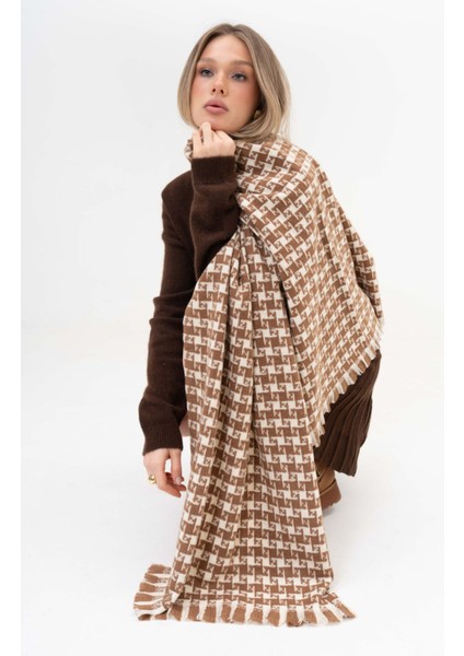 Kazayağı Desenli Kaşmir %100 Viscose Bej-Krem Şal fırsatları