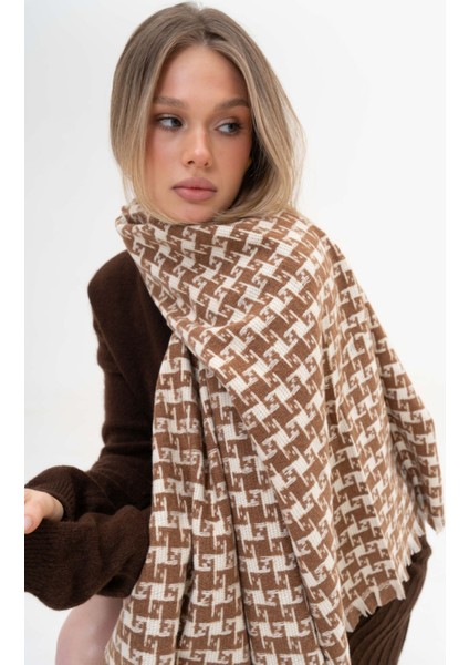 Kazayağı Desenli Kaşmir %100 Viscose Bej-Krem Şal indirimleri