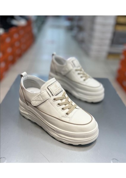 24Y314-8 Kadın Hakiki Deri Yüksek Taban Cırtlı Sneaker Spor Ayakkabı