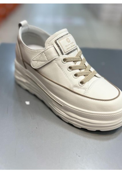 24Y314-8 Kadın Hakiki Deri Yüksek Taban Cırtlı Sneaker Spor Ayakkabı