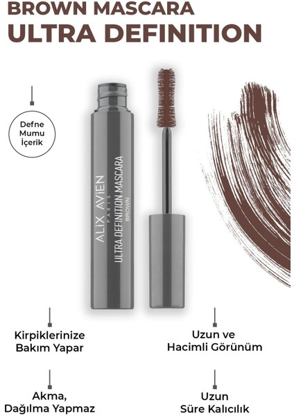 Dolgun Kirpik, Kıvrım ve Hacim Verici Kalıcı Etkili Kahverengi Maskara-Ultra Definiton Mascara Brown