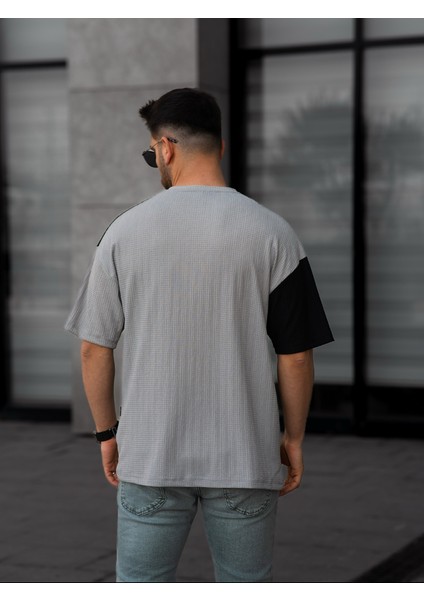 Tişört Erkek Parçalı Desen Regular Fit Bisiklet Yaka Bürümcük Tshirt Erkek T-Shirt modelleri