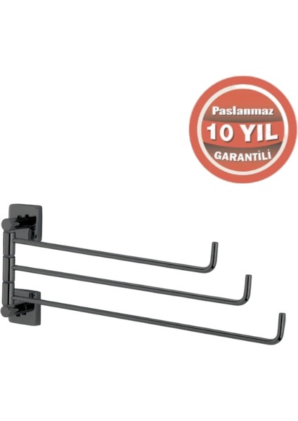 Paslanmaz Pirinç Vizyon 3’lü Döner Havluluk Mat Siyah