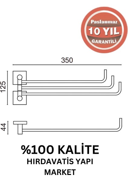 Paslanmaz Pirinç Vizyon 3’lü Döner Havluluk Mat Siyah fiyatları