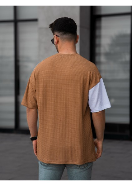 Tişört Erkek Parçalı Desen Regular Fit Bisiklet Yaka Bürümcük Tshirt Erkek T-Shirt modelleri