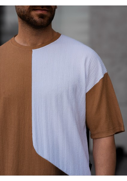 Tişört Erkek Parçalı Desen Regular Fit Bisiklet Yaka Bürümcük Tshirt Erkek T-Shirt indirimleri