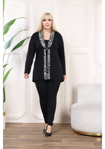 Büyük Beden Leopar Desen Tokalı Pamuklu Mevsimlik Hırka JB1514428