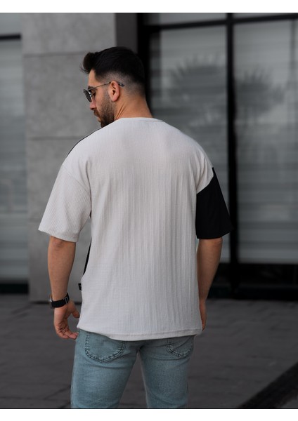 Tişört Erkek Parçalı Desen Regular Fit Bisiklet Yaka Bürümcük Tshirt Erkek T-Shirt modelleri