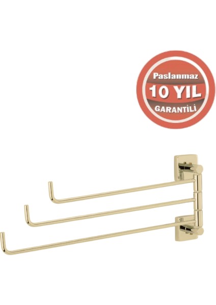 Paslanmaz Pirinç Vizyon 3’lü Döner Havluluk Altın Sarı Gold modelleri