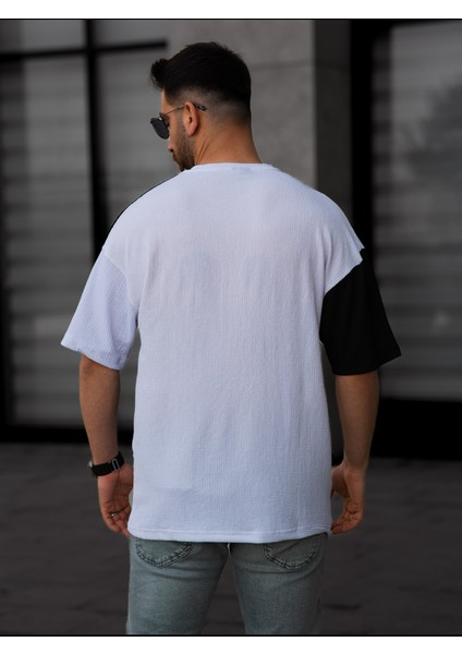Tişört Erkek Parçalı Desen Regular Fit Bisiklet Yaka Bürümcük Tshirt Erkek T-Shirt modelleri