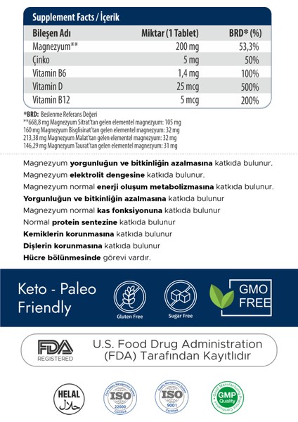 4x Magnesium Complex - Her Serviste 200 Mg Magnezyum Sitrat, Biglisinat, Taurat, Malat - Çinko, Vitamin D, B6, B12