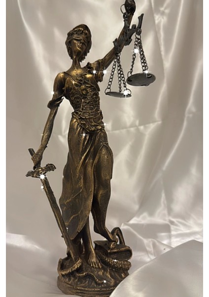 Avukat Adalet Kadın Heykeli Themis Terazi Dekoratif Hakim Kılıçlı Gold Siyahlı Eskitme 30 cm modelleri