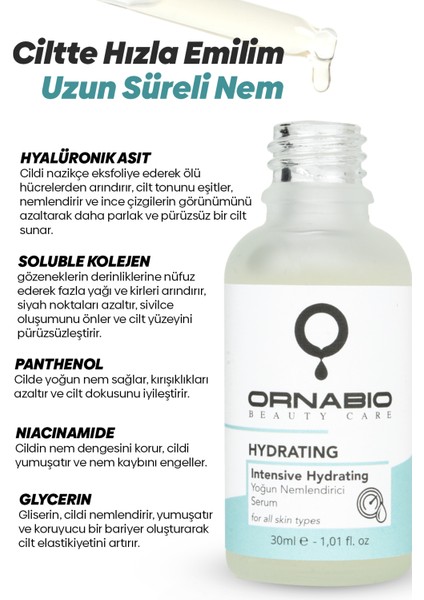 Yoğun Nemlendirici ve Dolgunlaştırıcı Serum - Hyaluronik Asit Kolajen Niacinamide Panthenol 30 ml