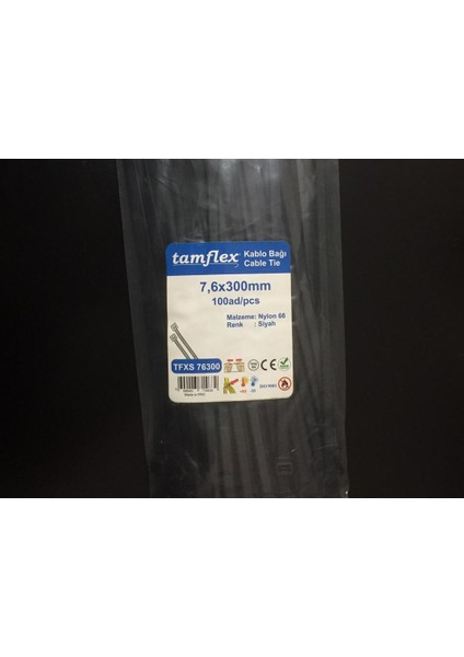 7.6 x 300 mm (30 cm) Siyah Renk Kablo Bağı Cırt Kelepçe 100 Adet