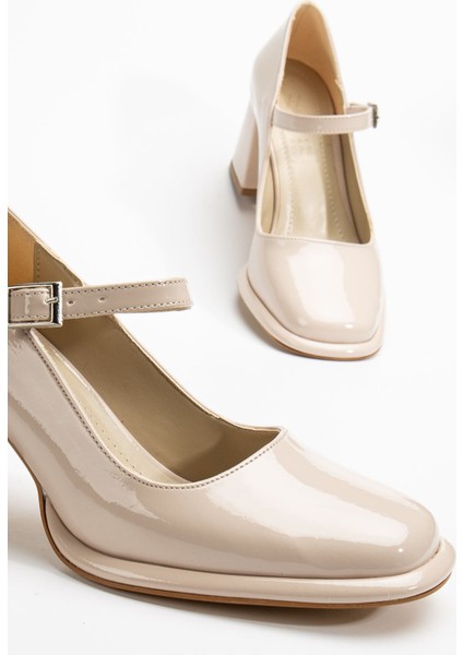 Adelin Kadın Yüksek Topuklu Bej Rugan Oxford Ayakkabı fırsatları