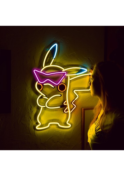 Pikachu Neon LED Metal Lamba - Pokemon Tasarımlı, Modern & Endüstriyel Stil, 47CMX64CM, LED Işıklar Yatak Odası Konser Salonu Bar Kulüp Parti Düğün Dekorasyon Doğum Günü Hediyesi