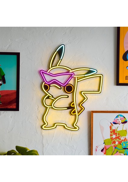 Pikachu Neon LED Metal Lamba - Pokemon Tasarımlı, Modern & Endüstriyel Stil, 47CMX64CM, LED Işıklar Yatak Odası Konser Salonu Bar Kulüp Parti Düğün Dekorasyon Doğum Günü Hediyesi