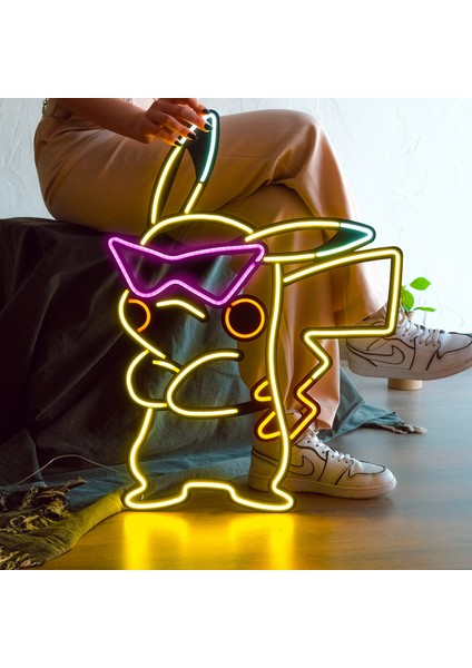 Pikachu Neon LED Metal Lamba - Pokemon Tasarımlı, Modern & Endüstriyel Stil, 47CMX64CM, LED Işıklar Yatak Odası Konser Salonu Bar Kulüp Parti Düğün Dekorasyon Doğum Günü Hediyesi