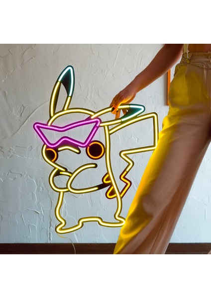 Pikachu Neon LED Metal Lamba - Pokemon Tasarımlı, Modern & Endüstriyel Stil, 47CMX64CM, LED Işıklar Yatak Odası Konser Salonu Bar Kulüp Parti Düğün Dekorasyon Doğum Günü Hediyesi