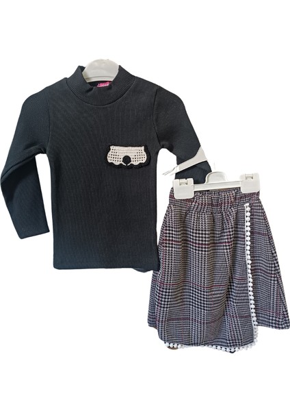 Kız Çocuk Ekose Etekli Bluz Alt Üst İkili Takım fiyatları