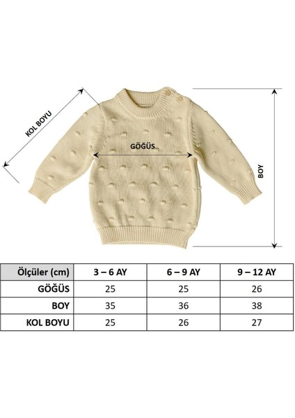 Patıque Kıds – Organik Pamuk - Bej Baloncuk Desenli Erkek Bebek Triko Kazak (3-6-9-12 Ay) indirimleri