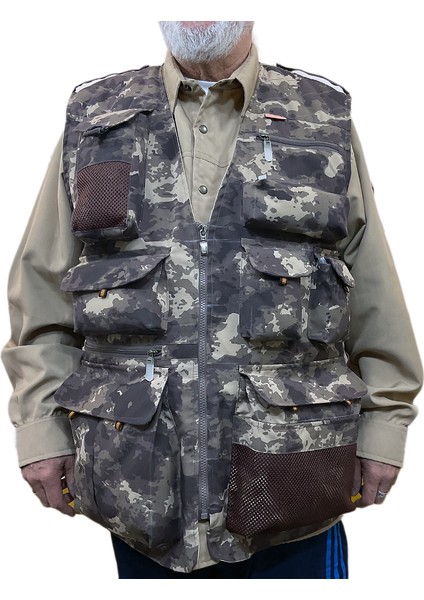 Long Bass Yelek Kahve Çöl Kamuflaj