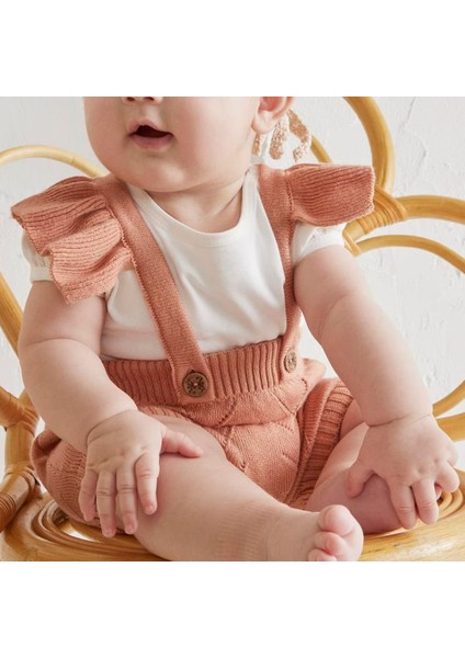 Patıque Kıds – Organik Pamuk - Gül Kurusu Kız Bebek Triko Fırfırlı Salopet Tulum