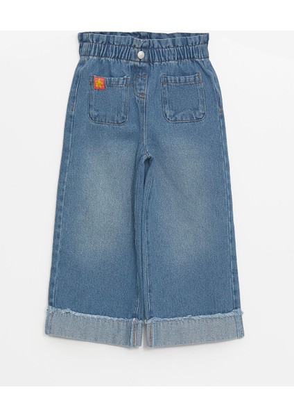 Kids Indigo Beli Lastikli Basic Kız Çocuk Jean Pantolon