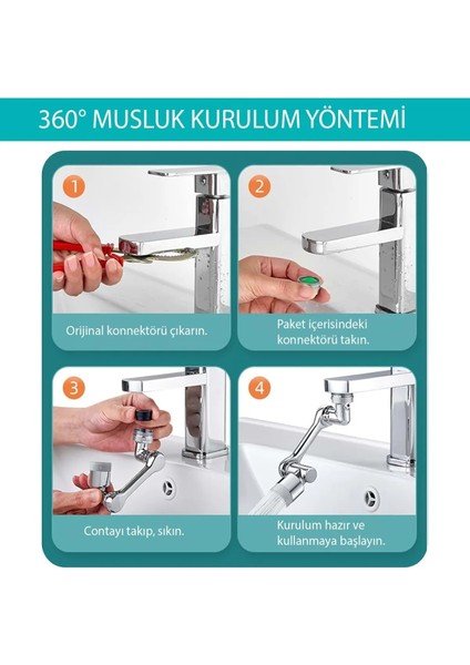 1080 Derece Dönebilen Evrensel 2 Modlu Robotik Kol Mutfak Banyo Musluk Başlığı