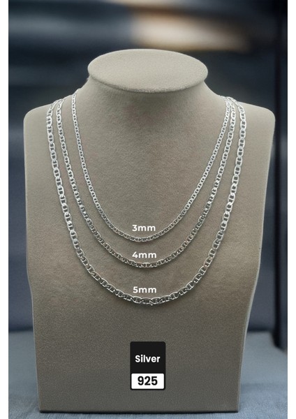 4mm Barlı Zincir 925 Ayar Gümüş Kolye