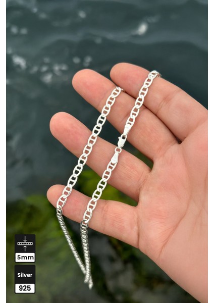 5mm Barlı Zincir 925 Ayar Gümüş Kolye